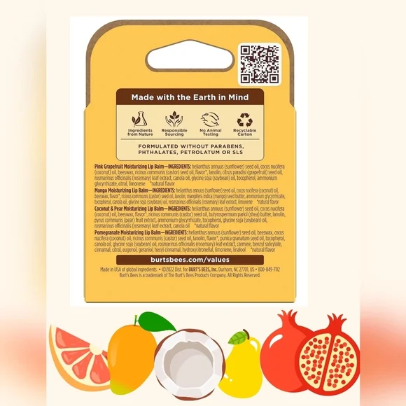 New Burt's Bees 100% Natural Moisturizing Lip Balm Superfruit, 4 Tubes In Box - Picture 10 of 10